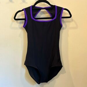 Yumiko Black Leotard with Purple Trim
